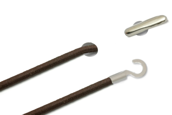 Gummischnüre mit Splint und offenem Kabelschuh, braun