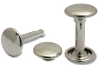Doppel-Hohlnieten,<br> 9 mm Ø Kopf,<br> Fuß geschlossen,<br> vernickelt 15 mm