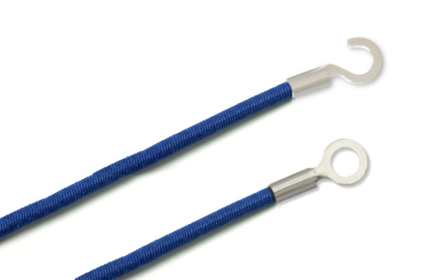 Gummischnüre mit Kabelschuhen, geschlossen und offen, blau