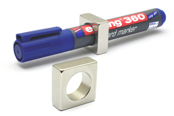 Magnet-Stifthalter, 25 x 25 x 10 mm, 17 mm Ø Loch, vernickelt