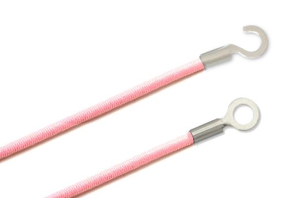 Gummischnüre mit Kabelschuhen, geschlossen und offen, rosa