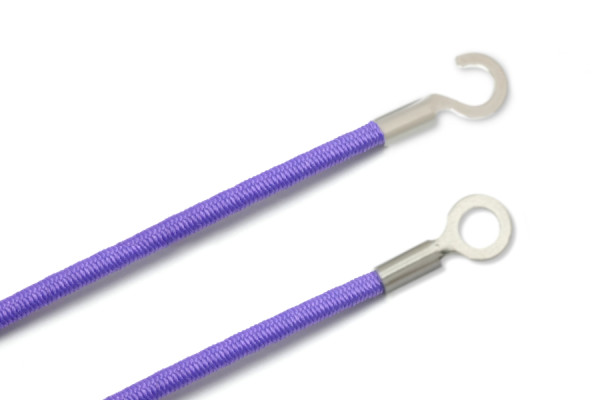 Gummischnüre mit Kabelschuhen, geschlossen und offen, flieder