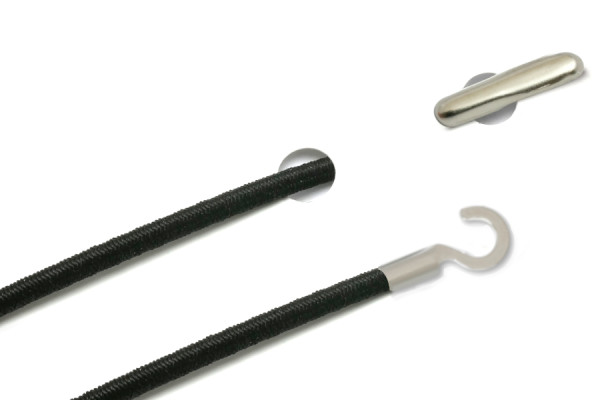 Gummischnüre mit Splint und offenem Kabelschuh, schwarz