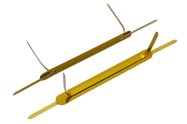 Doppelheftzungen aus Metall, 170 mm, Deckleiste, 120 x 12 mm, goldlackiert