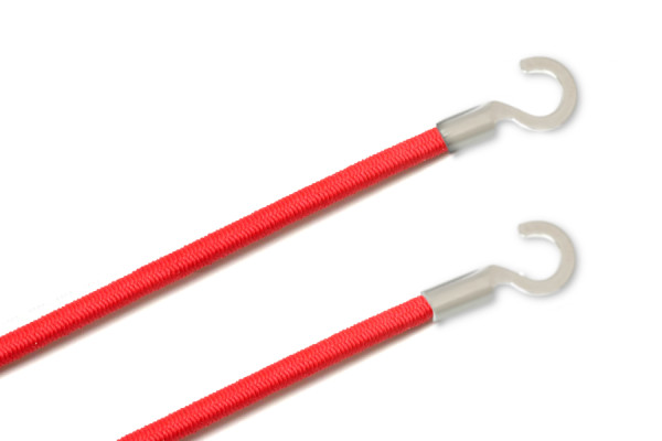 Gummischnüre mit Kabelschuhen, offen, rot