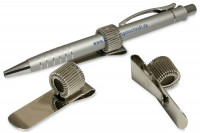 Stifthalter aus Metall<br> mit Clip zum Anstecken,<br> vernickelt, <br> senkrecht