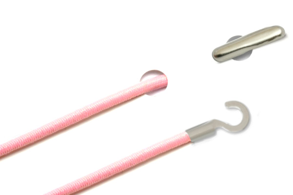 Gummischnüre mit Splint und offenem Kabelschuh, rosa