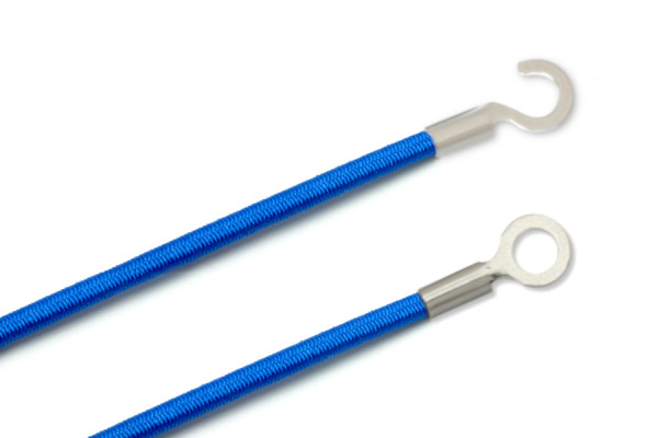 Gummischnüre mit Kabelschuhen, geschlossen und offen, mittelblau