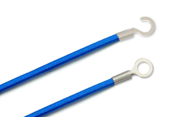Gummischnüre mit Kabelschuhen, geschlossen und offen, aquablau