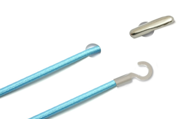 Gummischnüre mit Splint und offenem Kabelschuh, hellblau